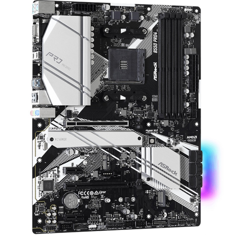 ASRock B550 Pro4 (AM4/B550, 4*DDR4, 2xPCIex16, HDMI/VGA, 6xSATA, 3xM.2, GLan, 7.1ch, ATX)