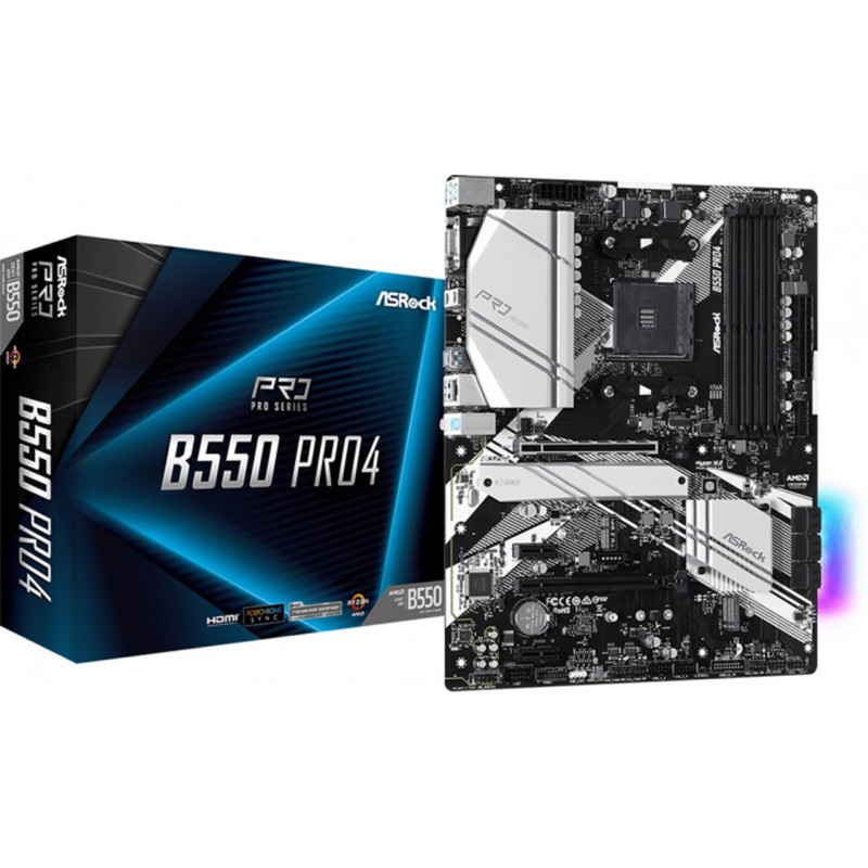 ASRock B550 Pro4 (AM4/B550, 4*DDR4, 2xPCIex16, HDMI/VGA, 6xSATAІІІ, 3xM.2, GLan, 7.1ch, ATX)