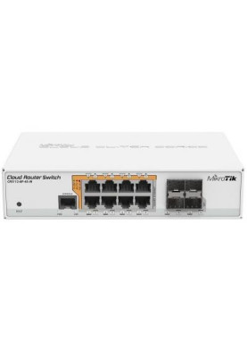 Комутатор Mikrotik CRS112-8P-4S-IN, 8x Gigabit Passive PoE / 802.3af/at ports, 4x SFP ports, RouterO