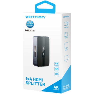 Сплітер HDMI 1.4 FHD 4K 30Hz 3D, 1x4 ports чорний Vention Сплітер HDMI 1.4 FHD 4K 30Hz 3D, 1x4 ports чорний Vention