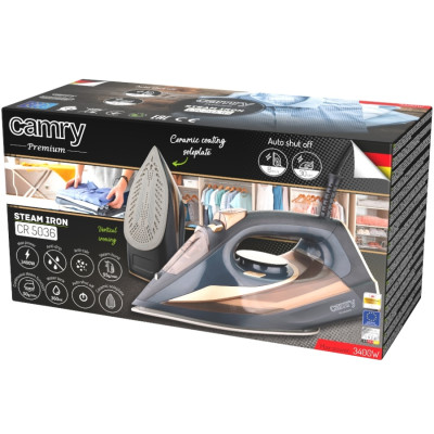 Утюг Camry CR 5036 black-gold 3400Вт/ 360 мл/ кераміка/ ''Крапля-стоп''/автовимкнення/ чорна