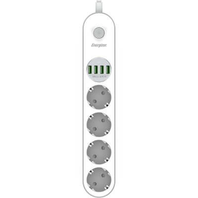 Power filtr 2.0м Energizer 4 розетки, 4xUSB 3.4A, з заземленням білий