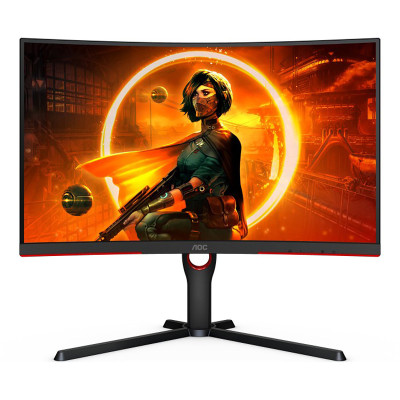 Монітор TFT 27" AOC C27G3U/BK, VA, 165Гц, вигнутий, DP, HDMI x 2, USB-hub, HAS, колонки, чорний з червоним