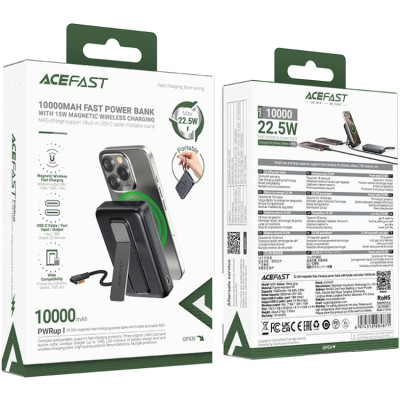УМБ Acefast Magnetic Wireless 10000mAh 22.5W PD,QC 3.0 USB-C In/Out, QI 15W M24 Metal Gray УМБ Acefast Magnetic Wireless 10000mAh 22.5W PD,QC 3.0 USB-C In/Out, QI 15W M24 Metal Gray