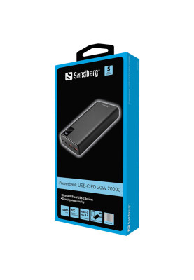УМБ Sandberg 20000mAh 20W 3A PD,QC3.0, 2xUSB, Type-C OUT