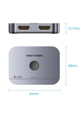 Switch HDMI 2.1 8K 60Hz 3D, HDCP HDR Dolby 7.1 перемикач двонаправлений 2 in 1 out  Vention