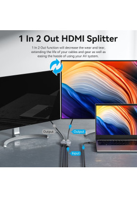 Switch HDMI 2.1 8K 60Hz 3D, HDCP HDR Dolby 7.1 перемикач двонаправлений 2 in 1 out  Vention