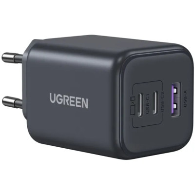 Зарядний пристрій 3xUSB 45W (2xUSB-C + USB-A) Gan PD, X527 Ugreen Сірий