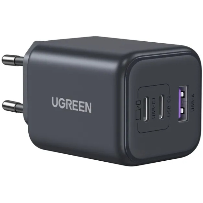 Зарядний пристрій 3xUSB 45W (2xUSB-C + USB-A) Gan PD, X527 Ugreen Сірий