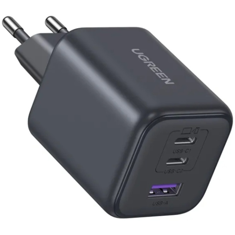 Зарядний пристрій 3xUSB 45W (2xUSB-C + USB-A) Gan PD, X527 Ugreen Сірий