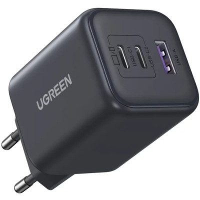 Зарядний пристрій 3xUSB 45W (2xUSB-C + USB-A) Gan PD, X527 Ugreen Сірий
