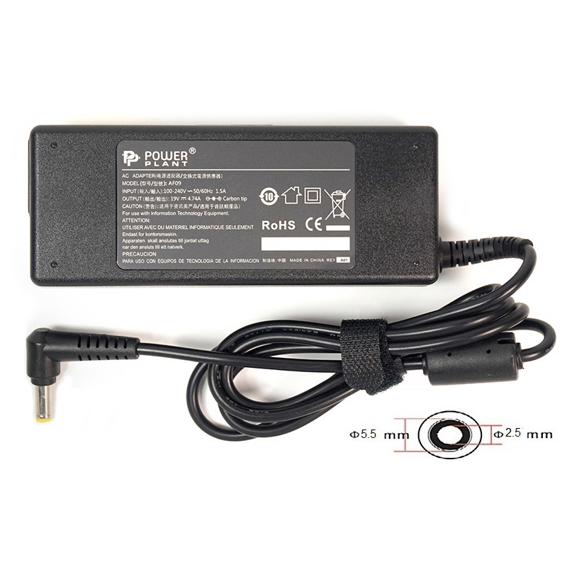 Блок живлення для ноутбуків PowerPlant ASUS 220V, 19V 90W 4.74A (5.5*2.5)