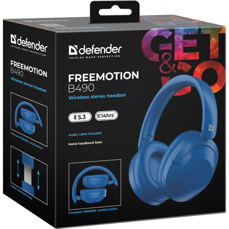 Гарнітура Defender  FreeMotion B490 Bluetooth+3,5мм+USB-C, Blue