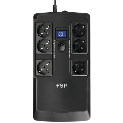 ДБЖ FSP NanoFit 800, 800ВА/480Вт, SCHUKO, LCD, RJ45,6*Schuko, AVR