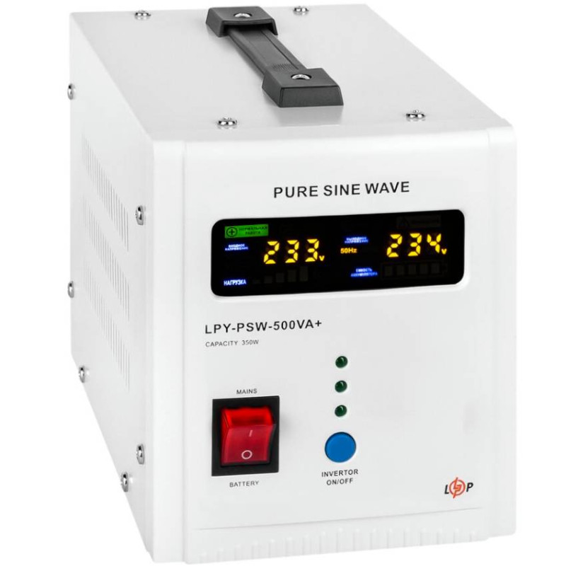 ДБЖ LogicPower LPY-PSW-500VA+(350Вт) 5A/10A з правильною синусоїдою 12В, без АКБ