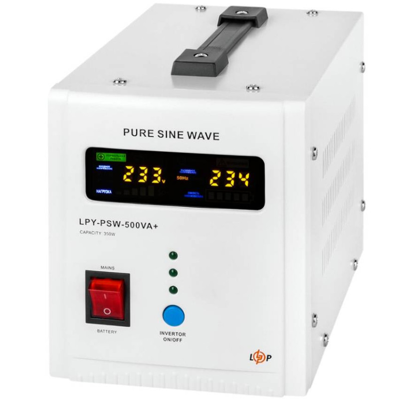 ДБЖ LogicPower LPY-PSW-500VA+(350Вт) 5A/10A з правильною синусоїдою 12В, без АКБ