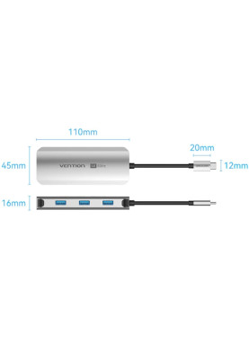 Док-станція USB3.1 Type-C --> HDMI 4K60Hz/USB 3.0x3/PD 100W 5-in-1 Vention