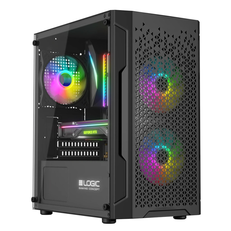 Корпус LogicConcept ARAMIS MESH+GLASS ARGB fans 3x120mm BLACK без БЖ mATX