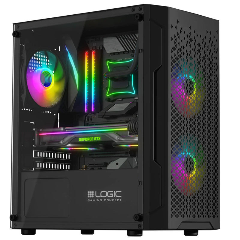 Корпус LogicConcept ARAMIS MESH+GLASS ARGB fans 3x120mm BLACK без БЖ mATX