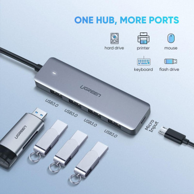 Хаб USB 3.1 Type-C -> 4xUSB 3.0 Активний, CM219 Сірий UGREEN