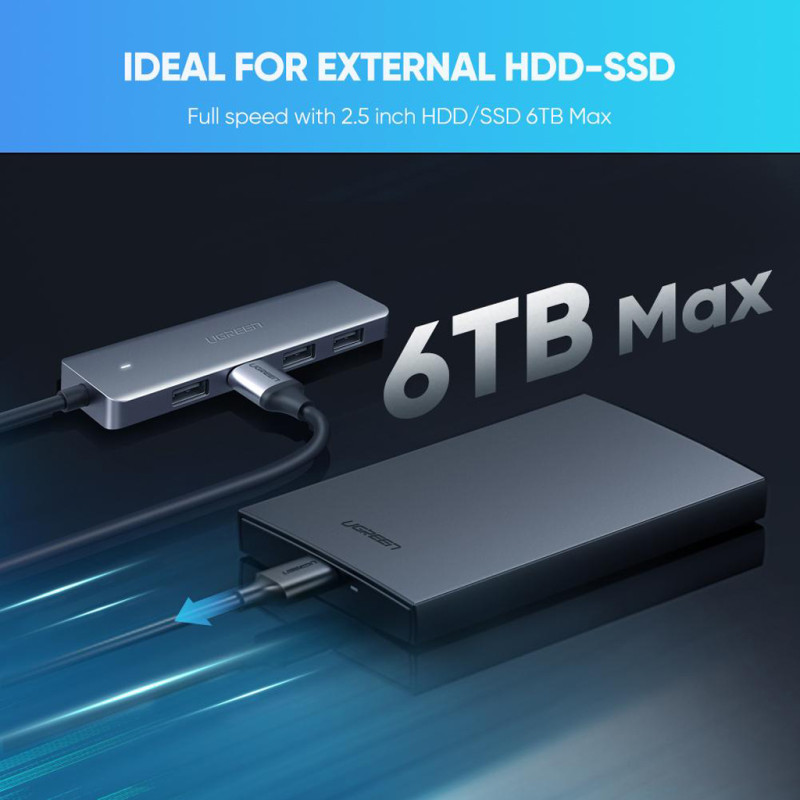Хаб USB 3.1 Type-C -> 4xUSB 3.0 Активний, CM219 Сірий UGREEN
