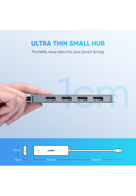 Хаб USB 3.1 Type-C -> 4xUSB 3.0 Активний, CM219 Сірий UGREEN