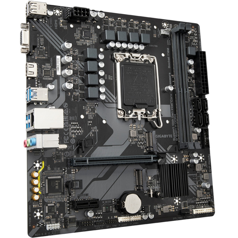 Gigabyte B760M H DDR4 (1700/B760, 2*DDR4, 2хM.2, PCIex16, VGA , HDMI, 1GbE LAN, mATX)