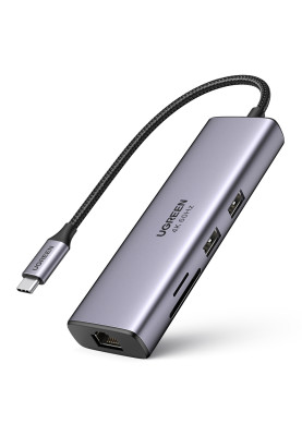Док-станція USB3.1 Type-C --> HDMI/USB 3.0x2/RJ45/SD/TF/PD 100W Ugreen CM512 Сіра