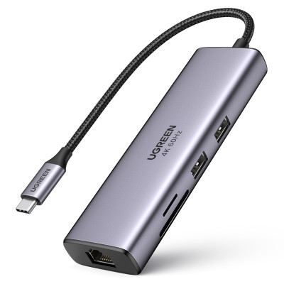 Док-станція USB3.1 Type-C --> HDMI/USB 3.0x2/RJ45/SD/TF/PD 100W Ugreen CM512 Сіра
