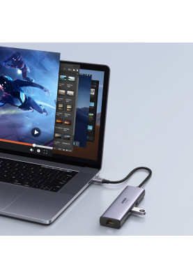 Док-станція USB3.1 Type-C --> HDMI/USB 3.0x2/RJ45/SD/TF/PD 100W Ugreen CM512 Сіра