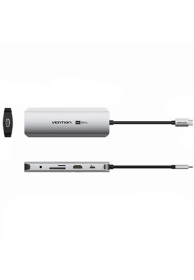 Док-станція USB3.1 Type-C --> HDMI 4K60Hz/USB 3.0x2/RJ45/SD/TF/3.5mm/PD 100W Hub 9-in-1 Vention