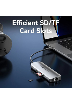 Док-станція USB3.1 Type-C --> HDMI 4K60Hz/USB 3.0x2/RJ45/SD/TF/3.5mm/PD 100W Hub 9-in-1 Vention