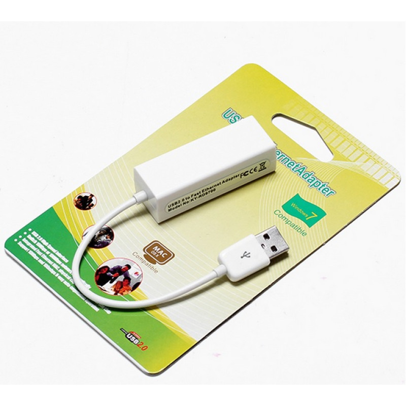 Перехідник USB 2.0 Type-A --> Ethernet RJ45 100Mb чорний 0.1м білий, RTL