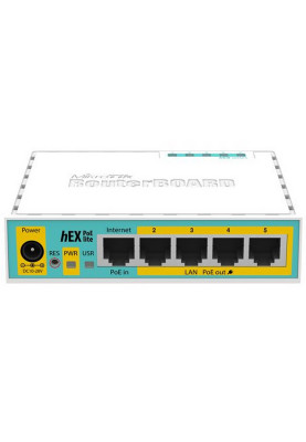 Маршрутизатор Mikrotik hEX PoE lite, 5xEt PoE ports, USB, 650MHz CPU, 64MB RAM, RouterOS L4