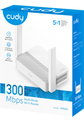 Маршрутизатор Cudy WR300, N300 Wi-Fi Router, 802.11b/g/n,300Mbps, 2.4GHz, 4 × 10/100Mbps Ports, 2 ×