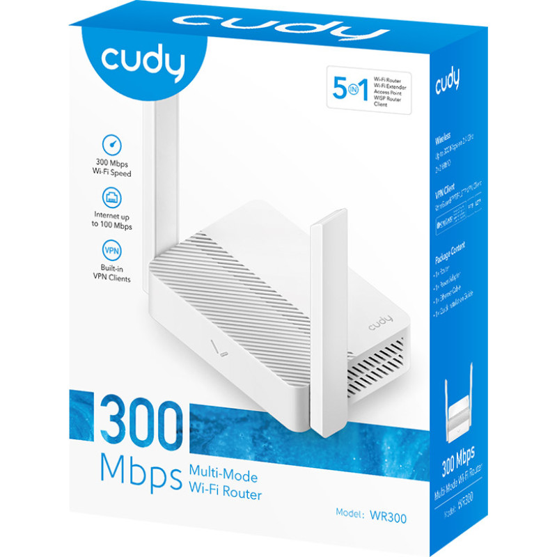 Маршрутизатор Cudy WR300, N300 Wi-Fi Router, 802.11b/g/n,300Mbps, 2.4GHz, 4 × 10/100Mbps Ports, 2 ×