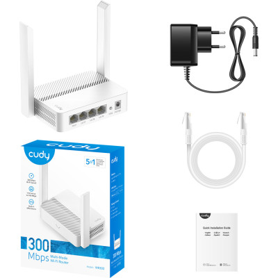 Маршрутизатор Cudy WR300, N300 Wi-Fi Router, 802.11b/g/n,300Mbps, 2.4GHz, 4 × 10/100Mbps Ports, 2 × Маршрутизатор Cudy WR300, N300 Wi-Fi Router, 802.11b/g/n,300Mbps, 2.4GHz, 4 × 10/100Mbps Ports, 2 ×