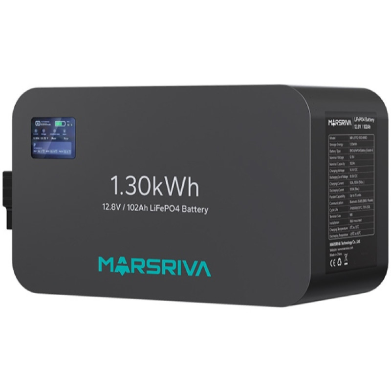 Акумуляторна батарея Marsriva LiFePO4, 12.8V/102Ah , 1.30kWh, настінне кріплення