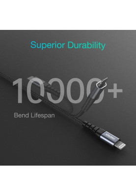Кабель USB3.1 Type-C M-Lightning M, 1.2 м, MFi PD 20W, обплетення, чорний Choetech