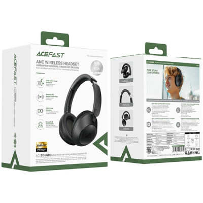 Гарнітура Acefast H3 ANC, Bluetooth+3,5 мм, Black