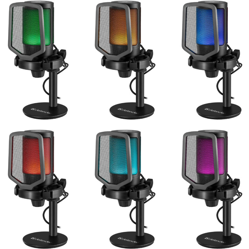 Ігровий стрім мікрофон Defender Impulse GMC 600 USB, RGB, 1.8м чорний