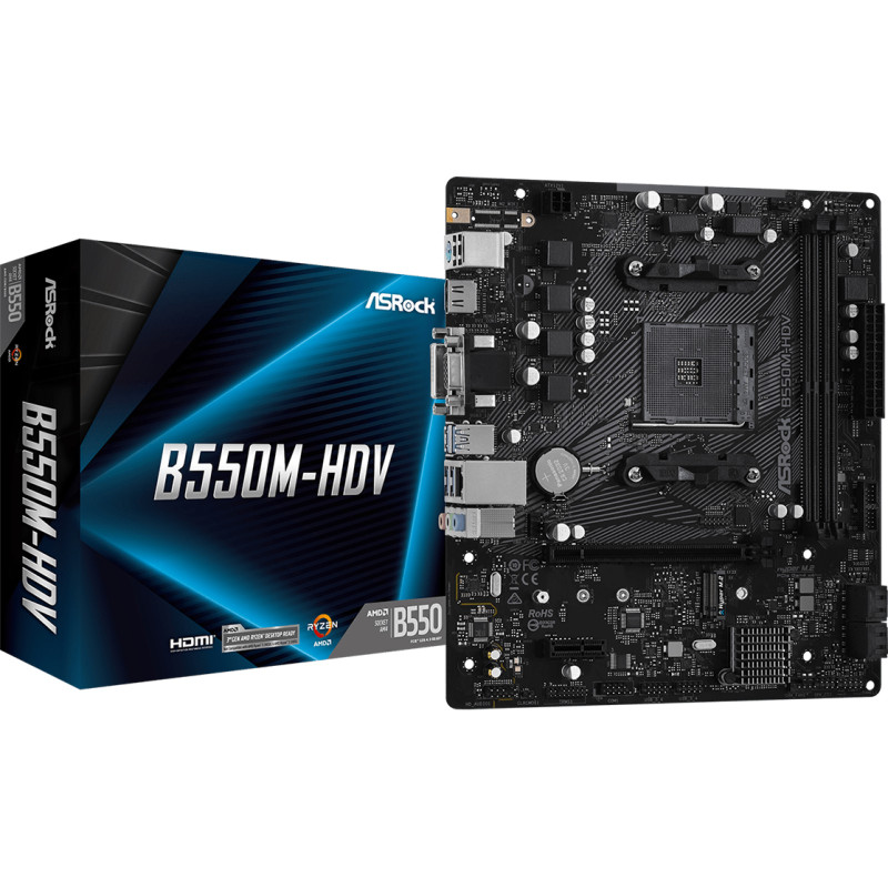 ASRock B550M-HDV (AM4/B550, 2*DDR4, PCIex16, DVI/HDMI/VGA, 4xSATA, M.2, GLan, 7.1ch, mATX)