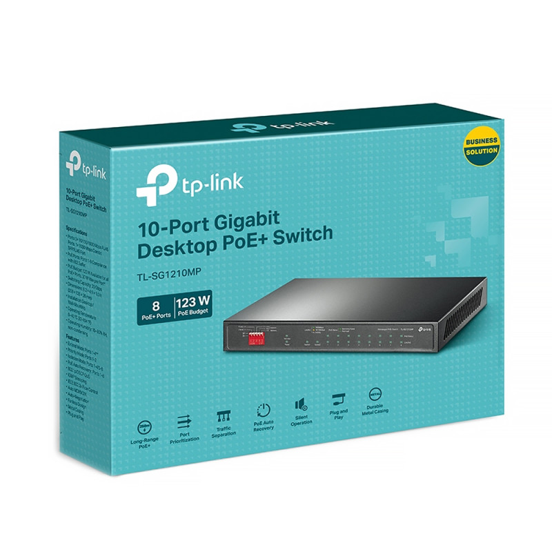 Комутатор TP-Link TL-SG1210MP, 8xGE/PoE+123W 1xGE 1xcomboGE/SFP