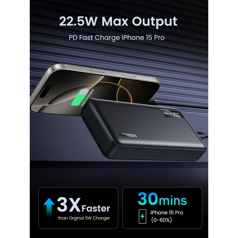 УМБ Ugreen 20000mAh 22,5W PD 2хUSB-A +2xUSB-C Black (PB312)