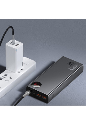 УМБ Baseus Adaman Metal Digital Display 20000mAh 65W 6A QC3.0/PD3.0 2USB + Cable Type-C, Black