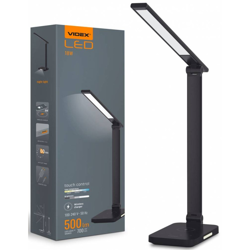 LED лампа настільна з бездротовою зарядкою VIDEX VL-TF17B 18W 1800-6500K