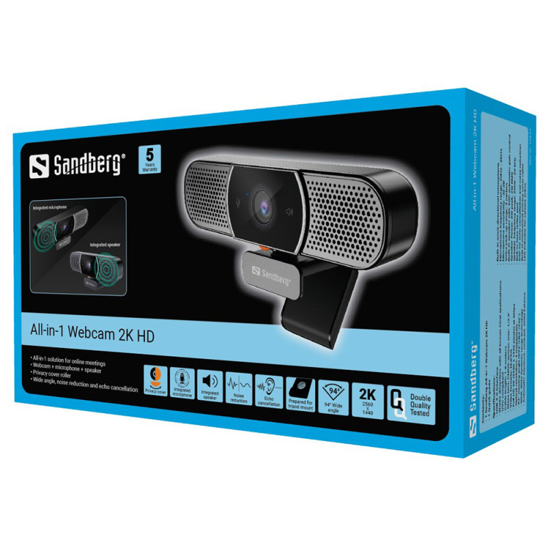 Веб-камера Sandberg All-in-1 Webcam 2K HD Speaker чорна