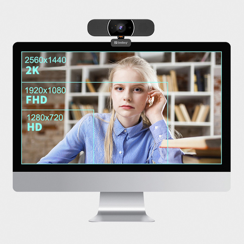 Веб-камера Sandberg All-in-1 Webcam 2K HD Speaker чорна