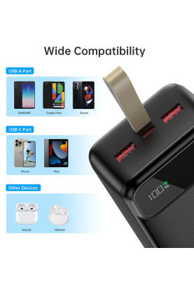 УМБ Choetech 30000mAh, 22,5W PD QC3.0, USB-C In/out, 2xUSB-A Li-pol чорна