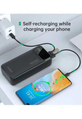 УМБ Choetech 30000mAh, 22,5W PD QC3.0, USB-C In/out, 2xUSB-A Li-pol чорна